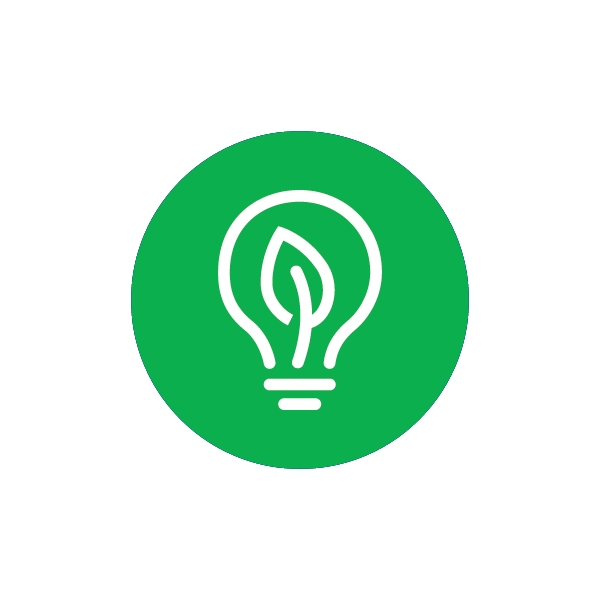 a green circle with a light bulb and a leaf in it