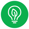 a green circle with a light bulb and a leaf in it