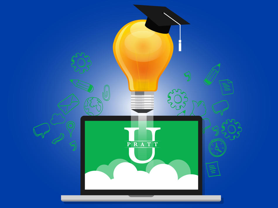 a laptop with a light bulb and graduation cap coming out of it