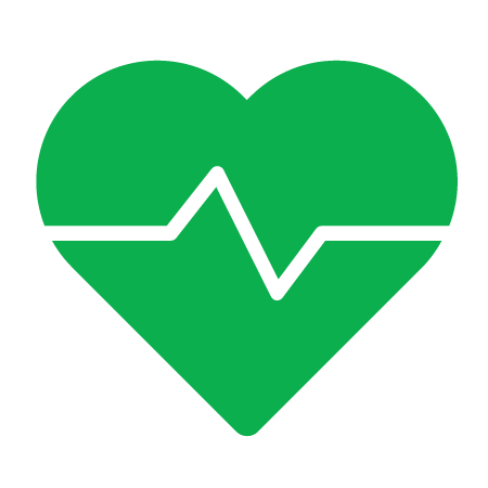 a green heart with a line of pulse