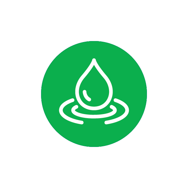 a green circle with a white drop of water in it