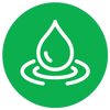 a green circle with a white drop of water in it