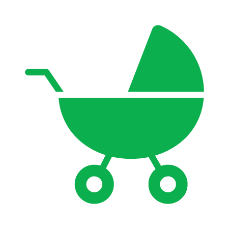 a green baby stroller on a black background