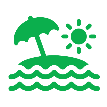 a green icon of a beach
