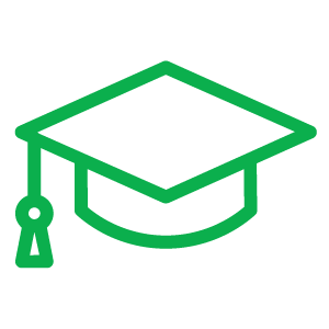 a green outline of a graduation cap