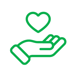 a green heart above a hand