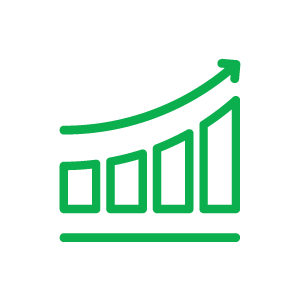 a green and black graph with arrow pointing up