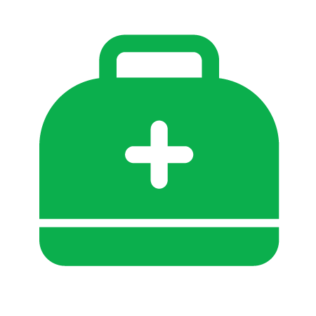 a green and black medical bag