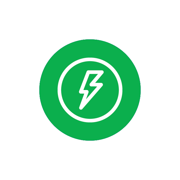 a green circle with white lightning bolt in it